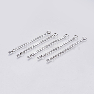 304 Stainless Steel Chain Extender, with Teardrop Chain Tab, Stainless Steel Color, 70x3mm, Hole: 4mm(STAS-F139-066P)