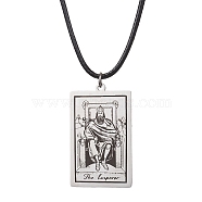 Tarot Card 201 Stainless Steel Pendant Necklaces, with Imitation Leather Cords, Stainless Steel Color, 17.60~17.87 inch(44.7~45.4cm)(NJEW-JN04496-04)