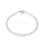 304 Stainless Steel Figaro Chain Bracelets, with Lobster Claw Clasps, Stainless Steel Color, 8-1/8 inch(20.5cm), 4mm(BJEW-E369-07P)