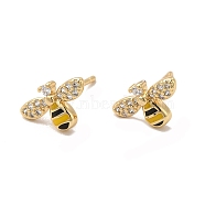 Cubic Zirconia Bee Stud Earrings with Enamel, Real 18K Gold Plated Brass Jewelry for Women, Cadmium Free & Lead Free, Clear, 8x13.5mm, Pin: 0.7mm(EJEW-G341-02G)