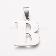 304 Stainless Steel Pendants, Letter.B, 24x19x1mm, Hole: 4x8.5mm(STAS-P121-09-B)