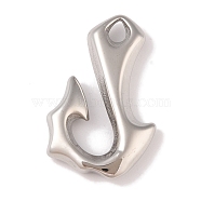 Non-Tarnish 304 Stainless Steel Hook Clasps, Fish Hook Charms, For Leather Cord Bracelets Making, Hook, Polished, Stainless Steel Color, 39x24x5.5mm, Hole: 5x3.5mm(STAS-C109-03P)