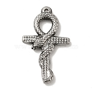 304 Stainless Steel Pendants, Cross with Snake Charms, Antique Silver, 35x21x4mm, Hole: 1.6mm(STAS-G278-42AS)