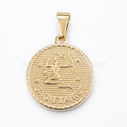 Real 18K Gold Plated 304 Stainless Steel Pendants, Flat Round with Twelve Constellation/Zodiac Sign, Sagittarius, 29x25x3.2mm, Hole: 9x4.5mm(X-STAS-H372-01I)