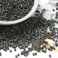 Baking Paint Glass Seed Beads, Cylinder, Gray, 2x1.5mm, Hole: 1mm, about 50398pcs/pound(SEED-S042-05B-42)