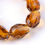 Transparent Glass Bead Strands, Faceted Teardrop, Chocolate, 8x6mm, Hole: 1mm, about 65pcs/strand, 17.99 inch(45.7cm)(X-GLAA-R024-6x8mm-02)