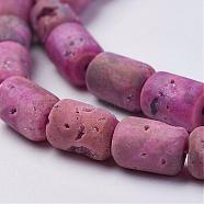 Electroplated Natural Druzy Geode Agate Bead Strands, Barrel, Pink, 8~8.5x6mm, Hole: 0.5mm, about 24pcs/strand, 7.87 inch(G-P251-C04)
