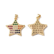 Rack Plating Brass Pendants, with Colorful Cubic Zirconia, Star Charm, Cadmium Free & Lead Free, Long-Lasting Plated, Real 18K Gold Plated, 25x23x2.5mm, Hole: 5x3.5mm(KK-D087-36G)