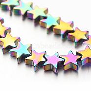 Electroplate Non-magnetic Synthetic Hematite Bead Strands, Star, Multi-color Plated, 6x6x2~3mm, Hole: 1mm, about 86pcs/strand, 15.7 inch(G-F300-24B-02)