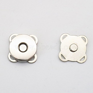 Alloy Magnetic Buttons Snap Magnet Fastener, Flower, for Cloth & Purse Makings, Platinum, 14mm, 2pcs/set(PURS-PW0005-066A-P)