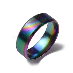 Stainless Steel Wide Band Finger Rings for Women Men, Plain Band Rings, Rainbow Color, 8mm, Inner Diameter: US Size 11 3/4(21.3mm)(RJEW-WH0009-13G-M)