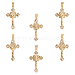 6Pcs Brass Micro Pave Clear Cubic Zirconia Pendants, Long-Lasting Plated, Crucifix Cross, Real 18K Gold Plated, 33x19x4.5mm, Hole: 3.5x5.5mm(ZIRC-SZ0003-64)