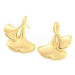 Rack Plating Brass Gingko Leaf Dangle Stud Earrings, Long-Lasting Plated, Lead Free & Cadmium Free, Real 18K Gold Plated, 25x20.2~23.8mm(EJEW-A028-21G)