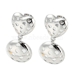 Hollow Heart Brass Dangle Stud Earrings, Long-Lasting Plated, Cadmium Free & Lead Free, Platinum, 35x18mm(EJEW-Q785-15P)