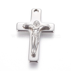 201 Stainless Steel Pendants, For Easter, Crucifix Cross, Stainless Steel Color, 36x22x5mm, Hole: 2.7mm(STAS-L232-011P)