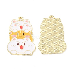 Alloy Enamel Pendants, Golden, Cat Charm, Orange, 29.5x21x1.5mm, Hole: 1.5mm(ENAM-Z004-03)