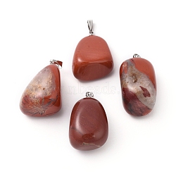 Natural Red Jasper Pendants, with Platinum Tone Brass Findings, Nuggets, 23~30x13~22x12~20mm, Hole: 5x3mm(X-G-k302-B15)