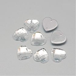 Sew on Rhinestone, Transparent Acrylic Rhinestone, Two Holes, Garment Accessories, Faceted, Heart, Clear, 18x18x4.5mm, Hole: 0.8~1mm(GACR-Q039-04)