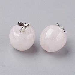 Natural Rose Quartz Pendants, with Alloy Finding, Apple, Platinum, 23x20mm, Hole: 2.5x5mm(G-E513-A08)