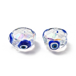 Transparent Glass Beads, with Enamel, Faceted, Rondelle with Evil Eye Pattern, Blue, 10x7.5mm, Hole: 1.5mm(GLAA-F121-05J)