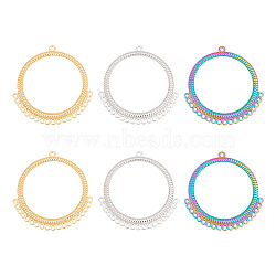 6Pcs 3 Colors 304 Stainless Steel Chandelier Components Links, Grooved Round Ring, Mixed Color, 45.5x43.5x2mm, Hole: 1.6mm & 2mm, 2pcs/color(STAS-UN0044-67)