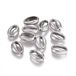 Tibetan Style Alloy Beads, Lead Free & Nickel Free & Cadmium Free, Cowrie Shell Shape, Thailand Sterling Silver Plated, 17x12x5.5mm, Hole: 1.5mm(X-TIBEB-A004-012TAS-NR)