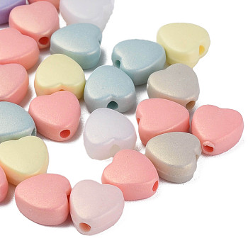 Spray Painted Acrylic Beads, Rubberized Style, Heart, Mixed Color, 8.5x8x4mm, Hole: 1.8mm, about 2500pcs/500g