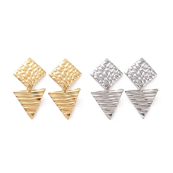 304 Stainless Steel Triangle with Rhombus Dangle Stud Earrings for Women, Mixed Color, 36mm, Pin: 0.8mm