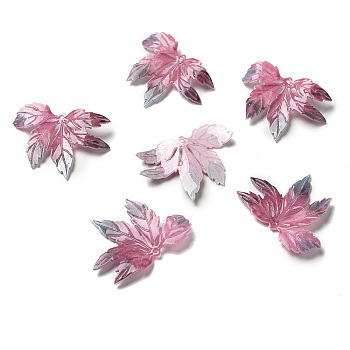 Acrylic Pendants, Leaf, Hot Pink, 26~28x36~38x3~4mm, Hole: 1~1.2mm