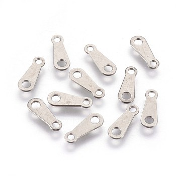 304 Stainless Steel Chain Tabs, Chain Extender Connectors, Teardrop, Stainless Steel Color, 10x4x0.5mm, Hole: 1.4mm and 1.8mm