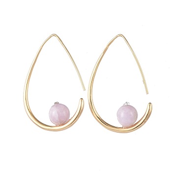Natural Kunzite Dangle Earrings, with Rhinestone, Brass Earring Hook and Cardboard Jewelry Set Boxes, Teardrop, Real 18K Gold Plated, 36~38x24~25x2.5mm, Pin: 0.8mm
