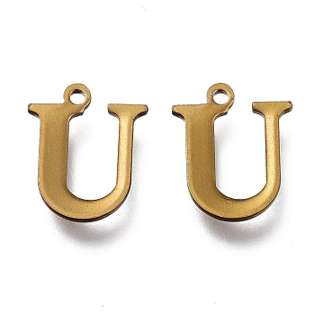 Vacuum Plating  304 Stainless Steel Charms, Laser Cut, Alphabet, Antique Bronze, Letter.U, 12x10x0.8mm, Hole: 1mm