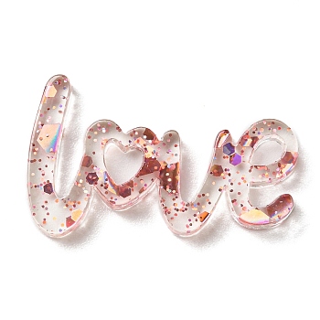 Transparent Acrylic Cabochons, with Sequin, Word LOVE, Moccasin, 14.5x24x2mm