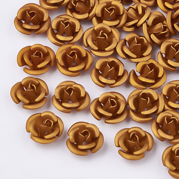 Aluminum Beads, Frosted, Long-Lasting Plated, 3-Petal Flower, Dark Goldenrod, 6x4.5mm, Hole: 0.8mm