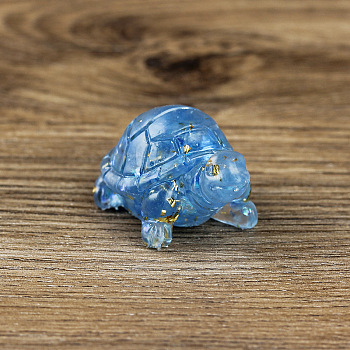 Resin Home Display Decorations, with Natural Aquamarine Chips and Gold Foil Inside, Tortoise, 50x30x27mm
