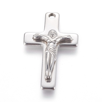 201 Stainless Steel Pendants, For Easter, Crucifix Cross, Stainless Steel Color, 36x22x5mm, Hole: 2.7mm