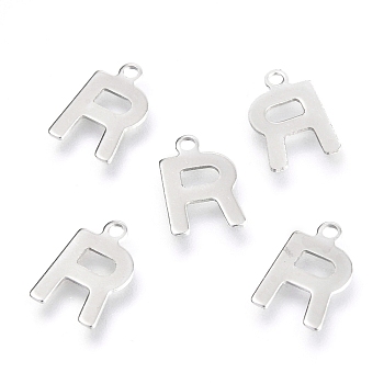 201 Stainless Steel Charms, Alphabet, Letter.R, 12x7.6x0.6mm, Hole: 1.4mm