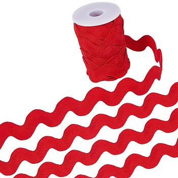 10 Yards Polyester Wavy Fringe Trim Ribbon, Wave Bending Lace Trim, for Clothes Sewing and Art Craft Decoration, Red, 3/4~1-3/8 inch(20~34mm)