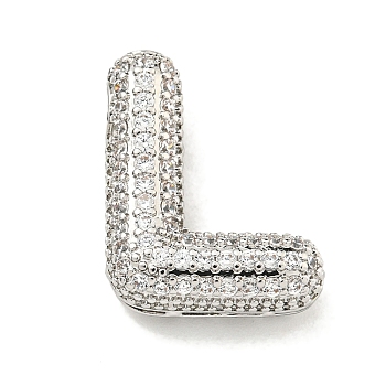 Platinum Plated Brass Micro Pave Cubic Zirconia Pendants, Letter Charms, Letter L, 21.8x13x6mm, Hole: 3x2mm