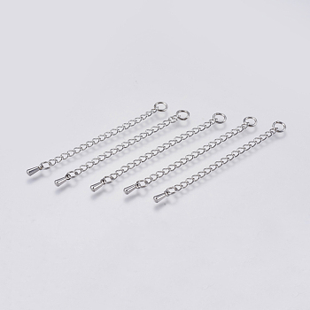 304 Stainless Steel Chain Extender, with Teardrop Chain Tab, Stainless Steel Color, 70x3mm, Hole: 4mm