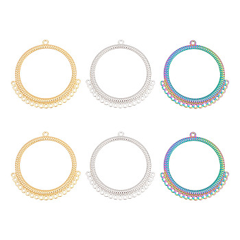 6Pcs 3 Colors 304 Stainless Steel Chandelier Components Links, Grooved Round Ring, Mixed Color, 45.5x43.5x2mm, Hole: 1.6mm & 2mm, 2pcs/color