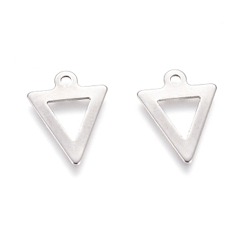 304 Stainless Steel Charms, Triangle, Stainless Steel Color, 12x9.5x0.5mm, Hole: 1mm