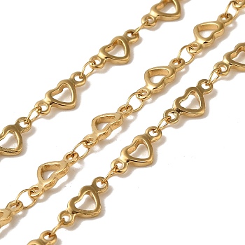 Ion Plating(IP) 304 Stainless Steel Heart Link Chains, Soldered, with Spool, Real 18K Gold Plated, 10x4.5x1.3mm, 10m/roll