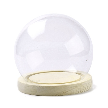 High Borosilicate Glass Cloche Globe Display Dome, with Wooden Base, Light Yellow, Finished Product: 12x11.4cm