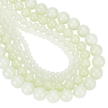 Elite 4 Strands 4 Style Synthetic Luminous Stone Beads Strands, Round, Honeydew, 1strand/style