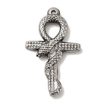 304 Stainless Steel Pendants, Cross with Snake Charms, Antique Silver, 35x21x4mm, Hole: 1.6mm