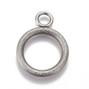 304 Stainless Steel Toggle Clasps Parts, Textured, Ring, Stainless Steel Color, 19x14x2mm, Hole: 3mm