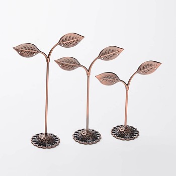 3 Pcs Iron Earring Displays Sets, Bean Sprout Shape Earrings Display Stand, Saddle Brown, 97x85x35mm, 113x85x35mm, 135x85x35mm, 3pcs/set