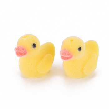 Flocky Plastic Beads, Half Drilled Beads, Duck, Champagne Yellow, 17x20x13.5mm, Hole: 1mm