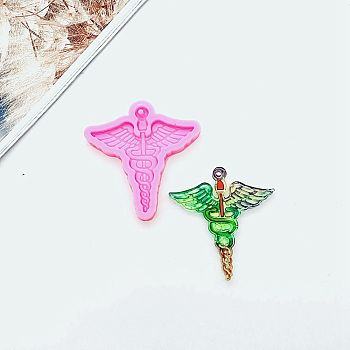 Caduceus Symbol DIY Pendant Silicone Molds, Resin Casting Molds, For UV Resin, Epoxy Resin Jewelry Making, Pink, 83x80x8mm, Hole: 3.5mm